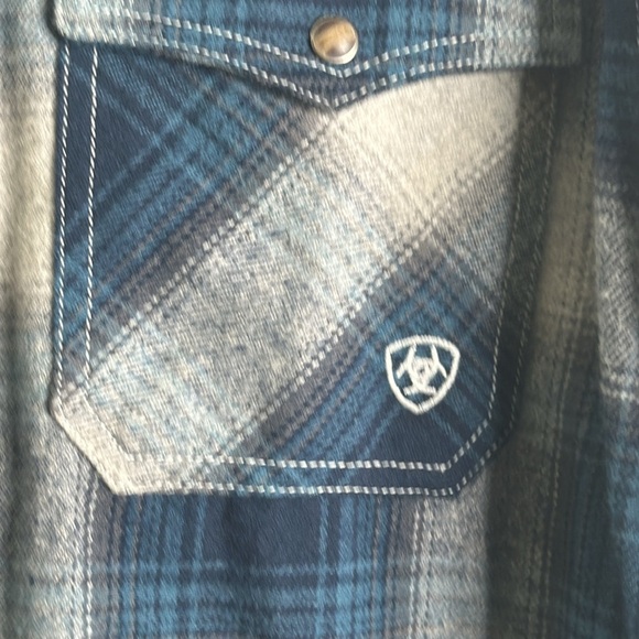 ARIAT plaid button down shirt snap button cotton size large blue gray - Picture 5 of 11